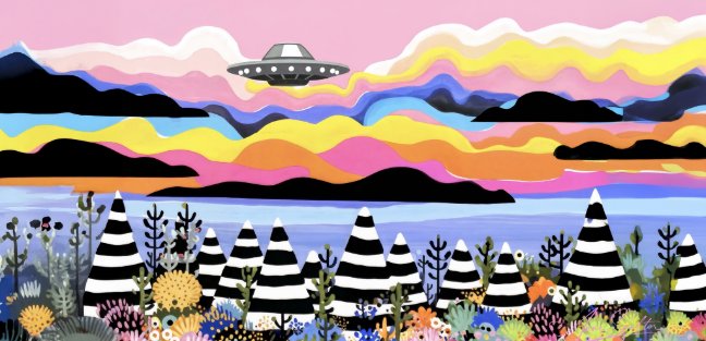 Sunrise with UFO Latte Mug