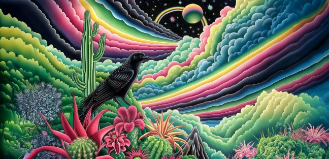 Night Rainbow Crow Latte Mug